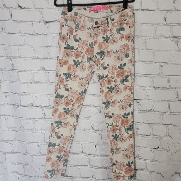 Tinseltown Size 7 Juniors Boho Hippie Retro Floral Rose Jeans - Picture 2 of 6